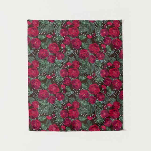 Red flowers, watercolor floral pattern. tapestry (Front)