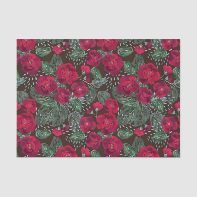 Red flowers, watercolor floral pattern. tissue paper (Front)