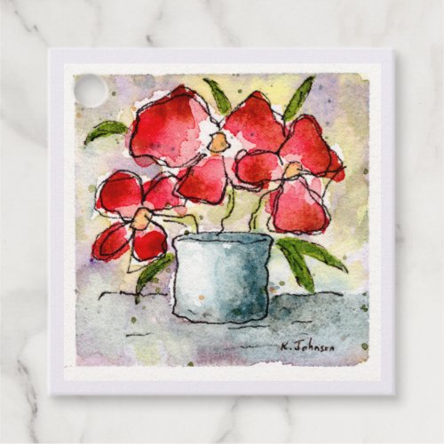 Red Flowers Watercolor Gift Tags