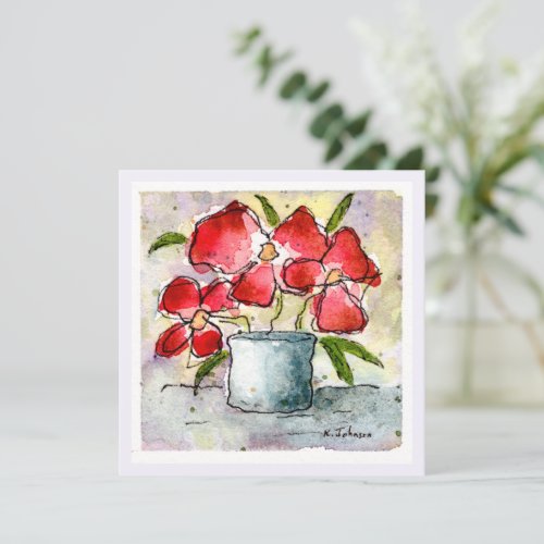 Red Flowers Watercolor Greeting Card
