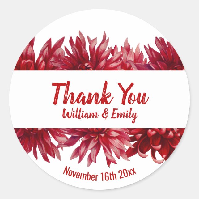 Red Flowers Wedding Classic Round Sticker (Front)