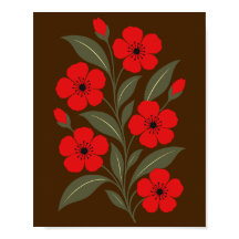 Red Flowers with Olive Green Leaves