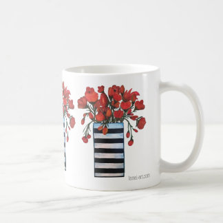 Red Flowers with Striped Vase Fine Art Coffee Mug