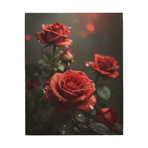 Red flowers wood wall art