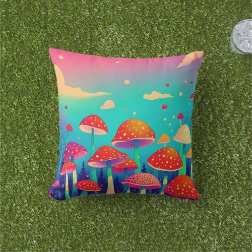 Red fly agaric Amanita muscaria Red Outdoor Pillow