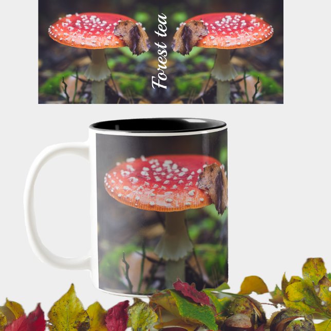 Red Fly Agaric Mushroom in the Forest Two-Tone Coffee Mug (Creator Uploaded)