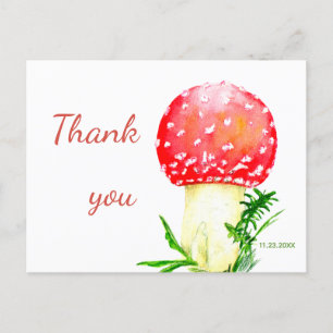 Red fly agaric, mushroom. Thank You Postcard