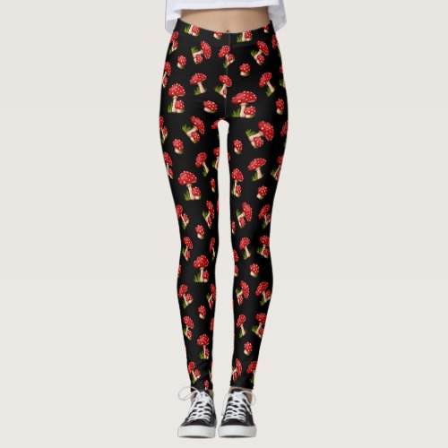 Red Fly Agaric Spotted Magical Mushroom Leggings