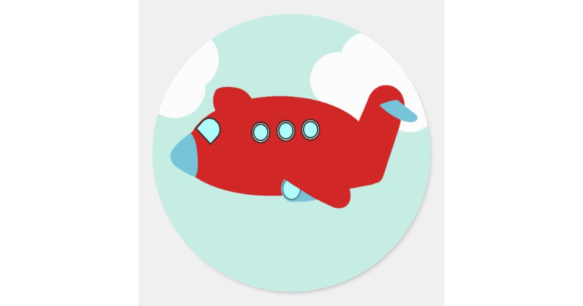 Red Flying Airplane round sticker | Zazzle
