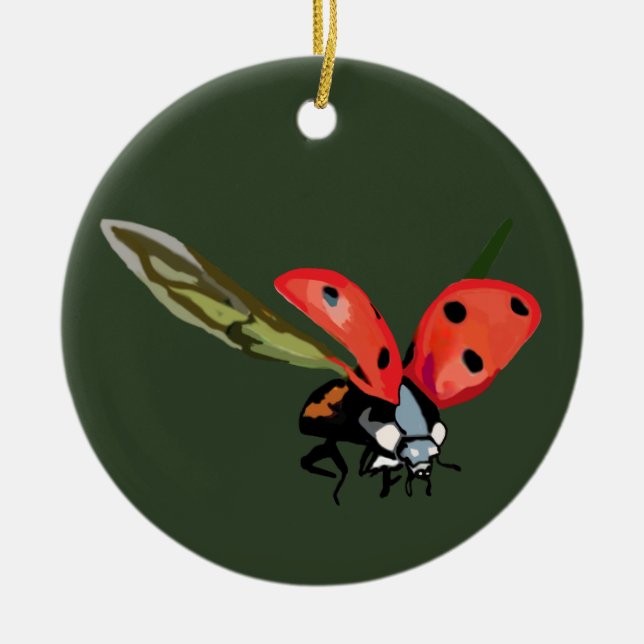 Red Flying Ladybird Ceramic Ornament (Front)