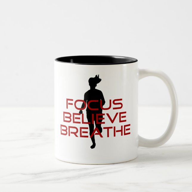 Red Focus Believe Breathe Two-Tone Coffee Mug (Right)