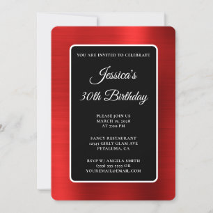 Red Foil Black and White 30th Birthday Invitation