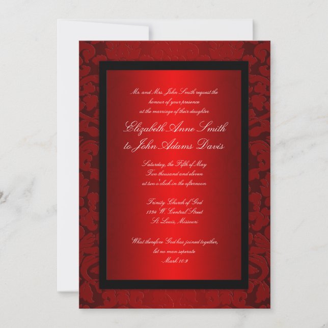 Red Foil Damask Wedding Invitation (Front)