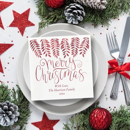 Red Foil Effect Typography Merry Christmas Napkins