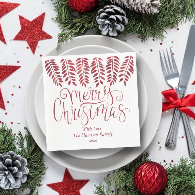 Red Foil Effect Typography Merry Christmas Napkins (Creator Uploaded)