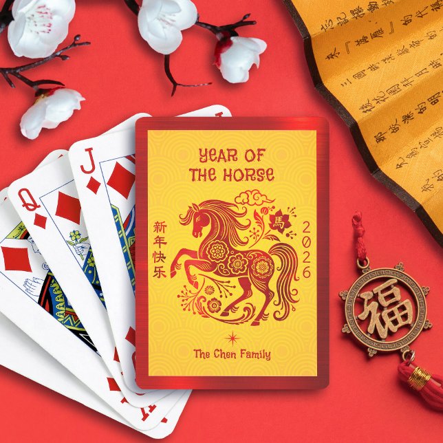 Red Foil Horse 2026 Chinese Lunar New Year Yellow Poker Cards (Creator Uploaded)