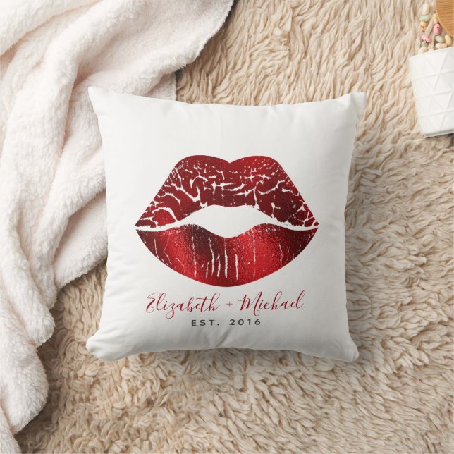 Red Foil Lips Custom Names Script Bold Modern Glam Throw Pillow (Blanket)