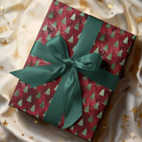 Red Foil Look Glitter Christmas Tree Glam Wrapping Paper