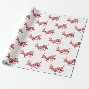 Red Foil Reindeer Wrapping Paper