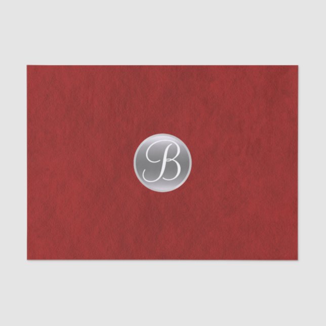 Red Foil Silver Holiday Chic Glam Monogram Initial Tissue Paper (Front)