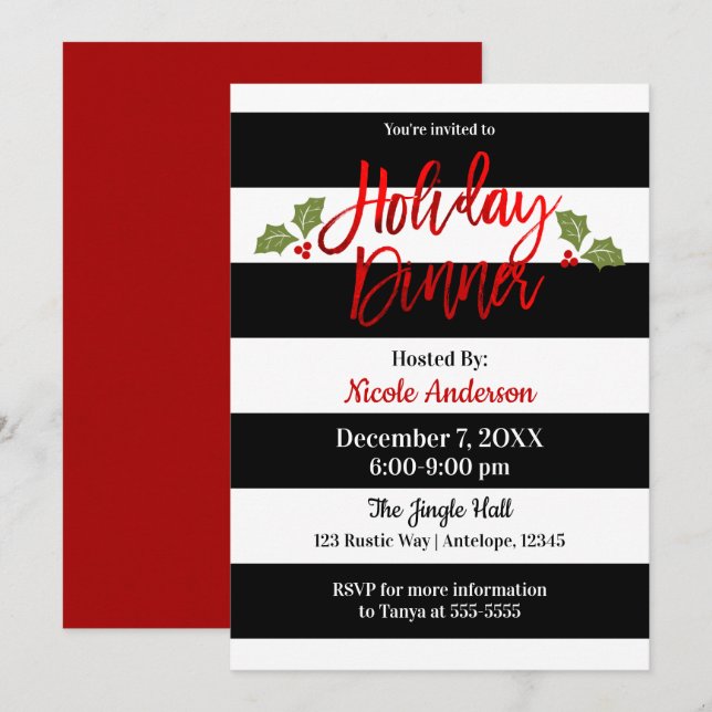 Red Foil Sleek Shine Modern Script Holiday Dinner Invitation (Front/Back)
