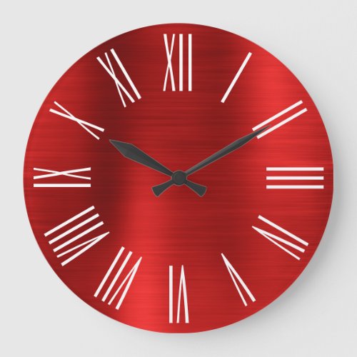 Red Foil White Roman Numerals Large Clock