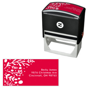 Red Foliage Christmas Address Self-inking Stamp