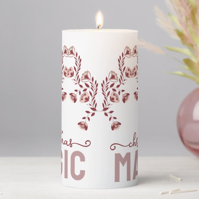 Red Folk Art Christmas Magic  Pillar Candle (In Situ)