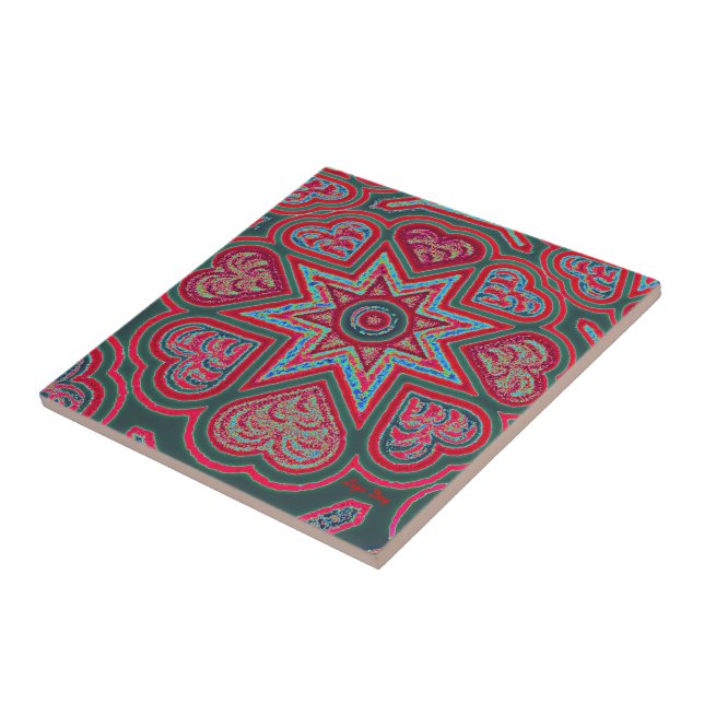 Red Folk Art HeartsTrivet/Tile Tile (Side)
