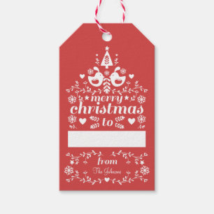 Red Folk Christmas Cheer Gift Tags