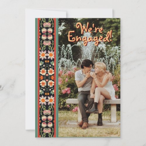 Red Folk Flower Engagement Party Invitation 