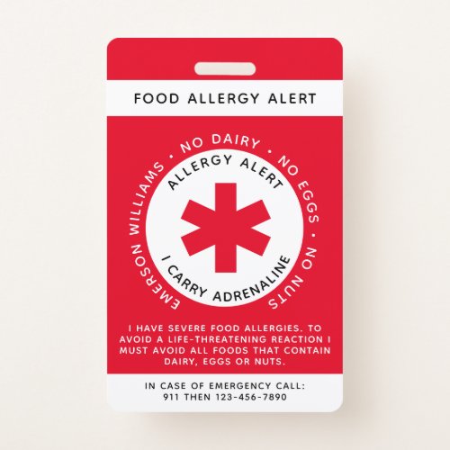 Red Food Allergy Alert Child ID Badge