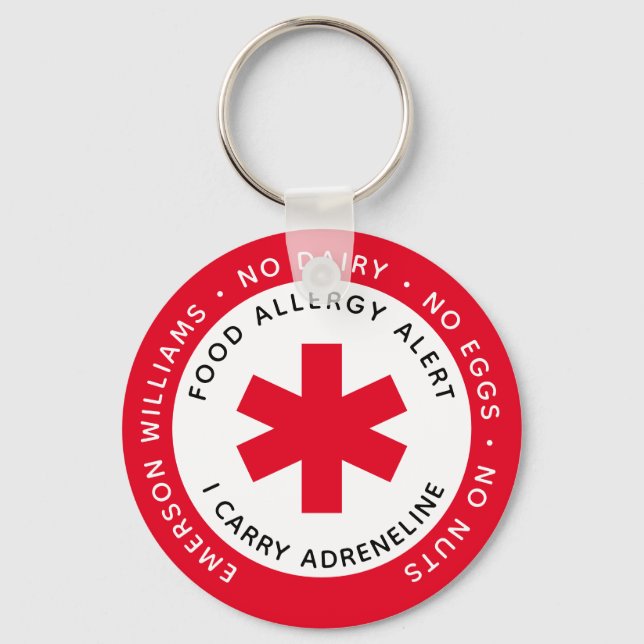Red Food Allergy Alert Keychain (Front)