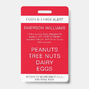 Red Food Allergy Alert Personalized Badge
