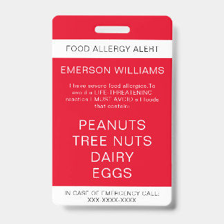 Red Food Allergy Alert Personalized Badge