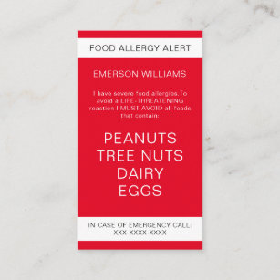 Red Food Allergy Alert Personalized Chef Card
