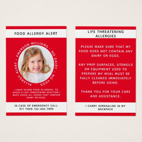 Red Food Allergy Alert Photo Chef Card