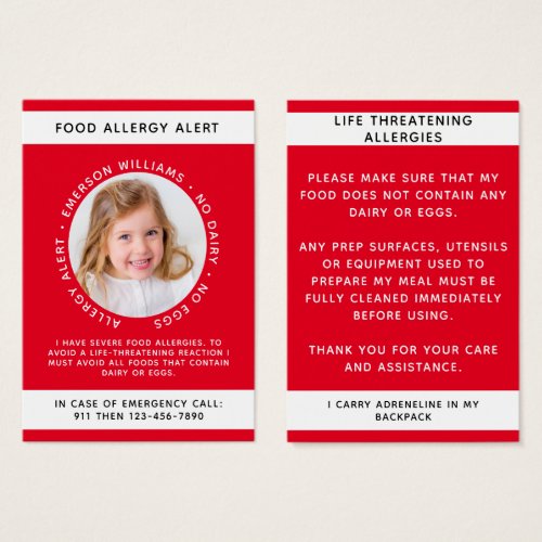 Red Food Allergy Alert Photo Chef Card