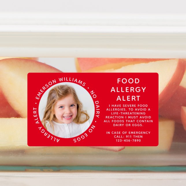 Red Food Allergy Alert Photo  Labels (Affixed)
