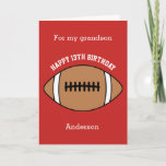 Red Football 13th Birthday Grandson Card<br><div class="desc">A 13th birthday football birthday grandson card,  which you can easily personalize with his name and age if it's a different age. The inside reads a birthday message,  which you can easily edit as well. You can personalize the back of this football birthday card with the year.</div>