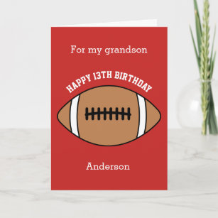 Red Football 13th Birthday Grandson Card