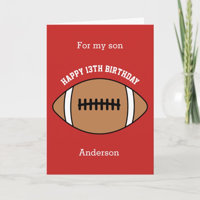 Red Football 13th Birthday Son Card (Front)
