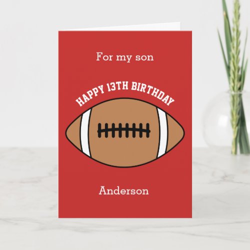 Red Football 13th Birthday Son Card