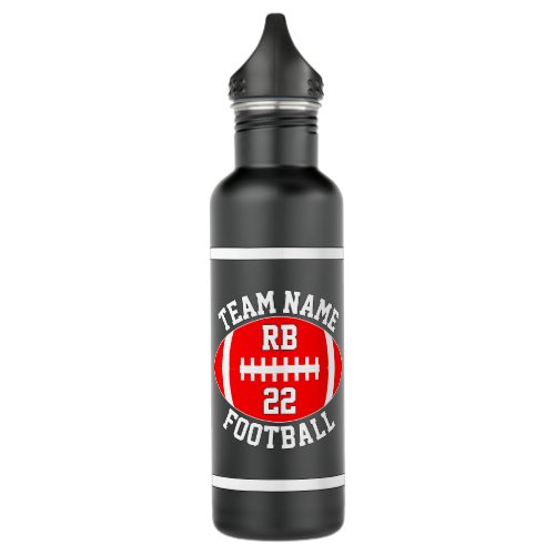 Red Football Custom Team Name and Player Number Stainless Steel Water Bottle