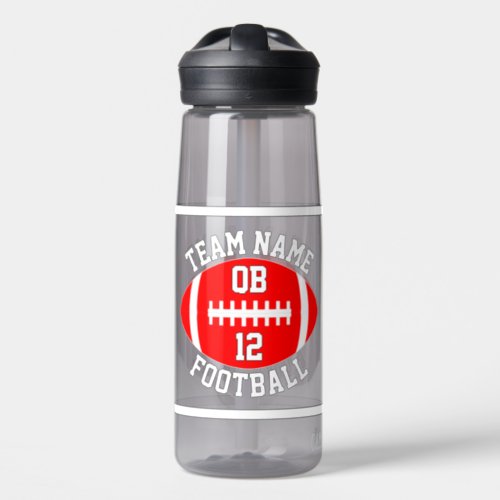 Red Football Custom Team Name and Player Number Water Bottle