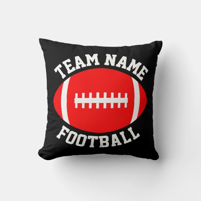 Red Football Custom Team Name Kids Room Sports Throw Pillow (Front)