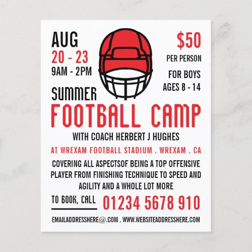 Red Football Helmet Football Camp Advertising Flyer