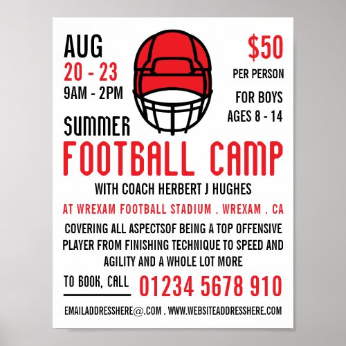 Red Football Helmet Football Camp Advertising Poster