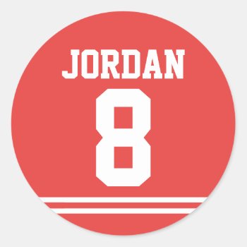 Red Football Jersey - Sports Theme Birthday Party Classic Round Sticker by chingchingstudio at Zazzle