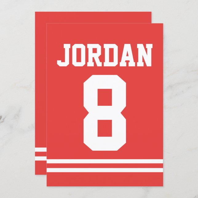 Red Football Jersey - Sports Theme Birthday Party Invitation (Front/Back)
